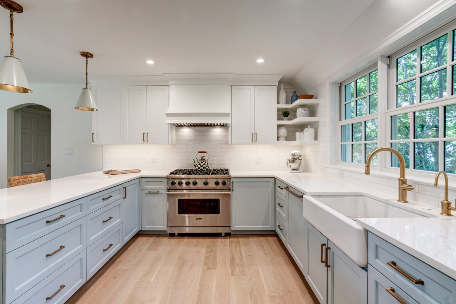 Kitchen remodel with glue grey cabinetry in Bethesda, MD by Hammer Design Build Remodel