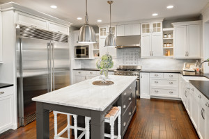 Modern white kitchen with a kitchen island